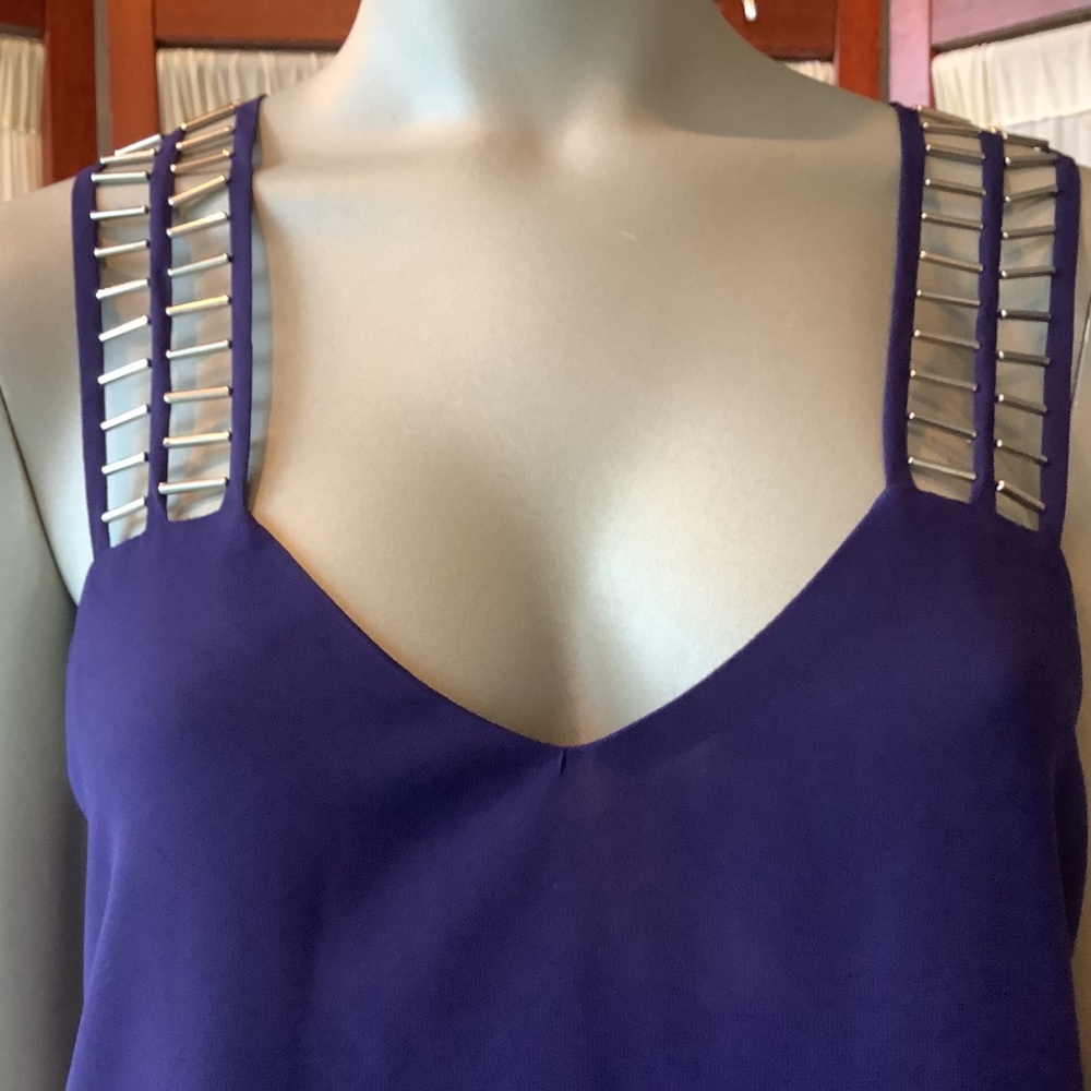 Rock & Republic Royal Blue Layered Tank Top With Metallic Straps Size Medium - Picture 2 of 9